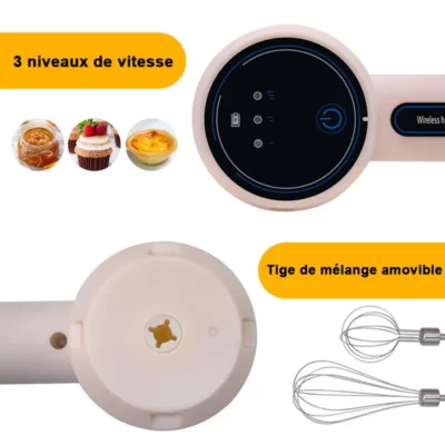 Mélangeur batteuse rechargeable 3 niveaux de vitesse
