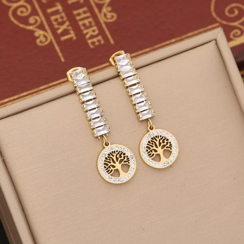 Boucles d'oreilles de l'ensemble bijoux Arbre plaqué Or en zircon