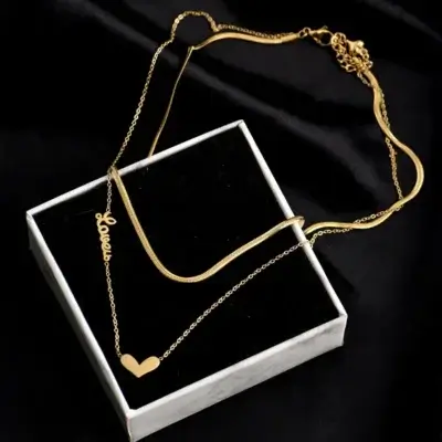 Collier Cœur à Double Couches dans une boite noire