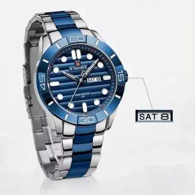 Montre NAVIFORCE 9198 présentée en mettant en exergue la fonction date.
