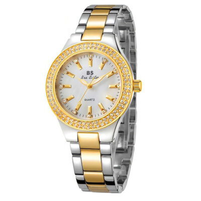Détail du cadran doré et du bracelet métallique fin de la montre Bee Sister FA1258, alliant raffinement et résistance.