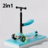 Trottinette 2 en 1 pour enfants en bleu, avec roues LED clignotantes et siège amovible, idéale pour apprendre à glisser en toute sécurité.