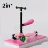 Trottinette 2 en 1 rose pour filles, dotée de roues lumineuses et d’un siège réglable, parfaite pour les premiers déplacements en douceur.
