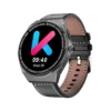 Vue frontale de la montre GT5 Max avec logo KUMI WATCH, écran personnalisable et bracelet en cuir synthétique élégant.