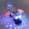 Avion de chasse électrique avec lumières LED multicolores projetées au sol, créant un effet disco pour une ambiance immersive et festive.