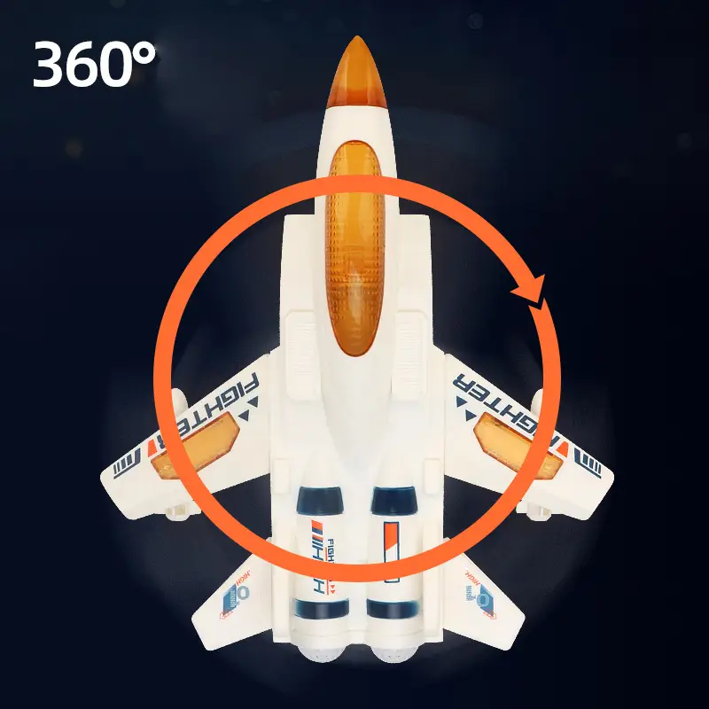 Avion de chasse transformable électrique avec rotation à 360°, idéal pour des démonstrations spectaculaires et un jeu interactif captivant.