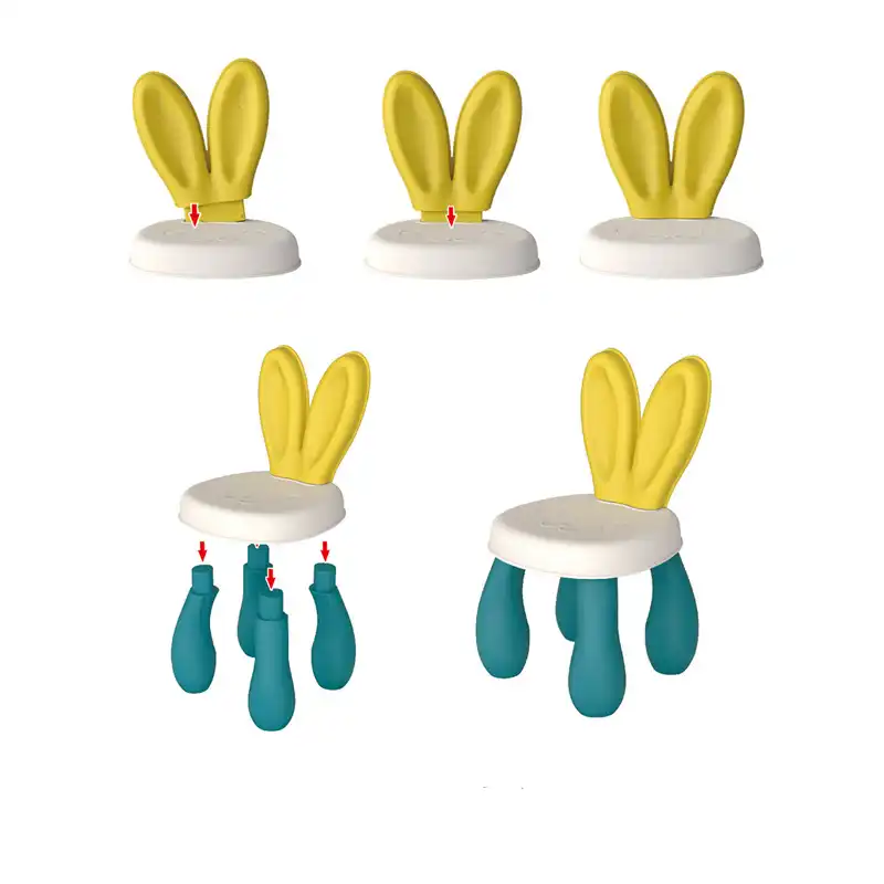 Chaise enfant en forme de lapin, modulable et facile à assembler — design mignon et sécurisé, parfait pour accompagner la table de construction.