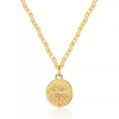 Collier tendance pour hommes avec pendentifs Étoile du Nord, boussole et pièce de monnaie