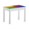Table multifonctionnelle blanche avec plateau en blocs de construction colorés — idéale pour jouer, créer et apprendre en toute sécurité dès 3 ans.
