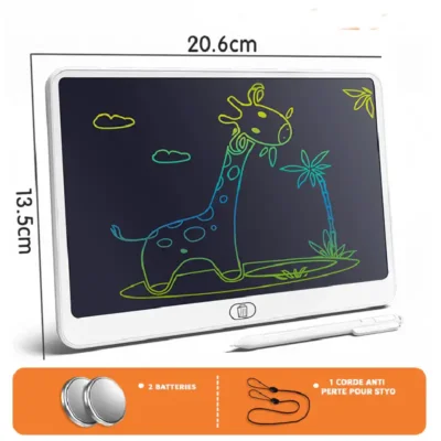 Tablette d’écriture numérique pour enfants de 3 à 8 ans, écran LCD de 20,6 cm, avec stylet inclus et corde anti-perte — idéale pour dessiner, écrire et apprendre sans papier.
