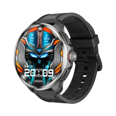 Profil de la smartwatch KUMI X3 Pro mettant en avant le bouton de contrôle rotatif et la finition étanche du boîtier.