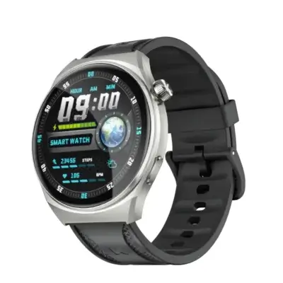 Smartwatch KUMI GW6 version argentée avec écran AMOLED haute définition et bracelet en silicone premium.