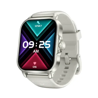 Montre intelligente KUMI KU7 Meta blanche avec grand écran tactile carré, affichage du rythme cardiaque et podomètre.