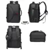 Vue 360 degrés du sac à dos business noir présentant les bretelles rembourrées, le dos anti-vol, et la poignée latérale permettant un transport style valise ou sac de sport.