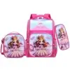 Ensemble cartable scolaire 3 pièces imperméable pour fille comprenant sac à dos, sac à déjeuner et trousse assortis, motif princesse rose avec couronne — set complet idéal pour la rentrée à l'école élémentaire.