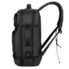 Vue latérale du sac à dos noir montrant le port USB externe pour recharge mobile, les bretelles rembourrées ergonomiques et les sangles de compression réglables — design pratique pour déplacements urbains.