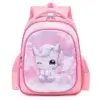 Sac à dos fille rose pastel avec adorable licorne ailée 3D sur fond nuages étoilés, design magique et imperméable avec poches latérales en mesh — idéal pour la maternelle et les petites princesses.