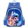 Sac à dos enfant bleu avec motif spatial 3D montrant un petit astronaute et une fusée, poches latérales en filet et bretelles ergonomiques rembourrées — sac scolaire imperméable et ludique pour garçon.
