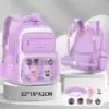 Cartable fille violet lavande SunStep avec adorable motif de lapins en peluche, système de portage ergonomique complet avec sangle de poitrine et ceinture de taille, dos rembourré respirant et bandes réfléchissantes — sac imperméable léger et stylé pour écolière du primaire.
