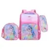 Set complet école fille 3 pièces imperméable incluant cartable, lunch bag et trousse, design coloré avec personnage anime style pop-it et motifs arc-en-ciel — accessoire scolaire pratique et tendance.