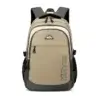 Sac à dos beige kaki ZIRANYU avec finitions vertes et noires, tissu Oxford résistant à l'eau, multiples compartiments zippés et bretelles rembourrées — sac à dos ordinateur élégant et fonctionnel pour le quotidien, l'école et les déplacements urbains.