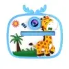 Mini caméra numérique bleue pour enfant avec adorable girafe en relief et décor jungle, double objectif et poignée ergonomique — appareil photo incassable et amusant, parfait pour l'éveil et la créativité des enfants.